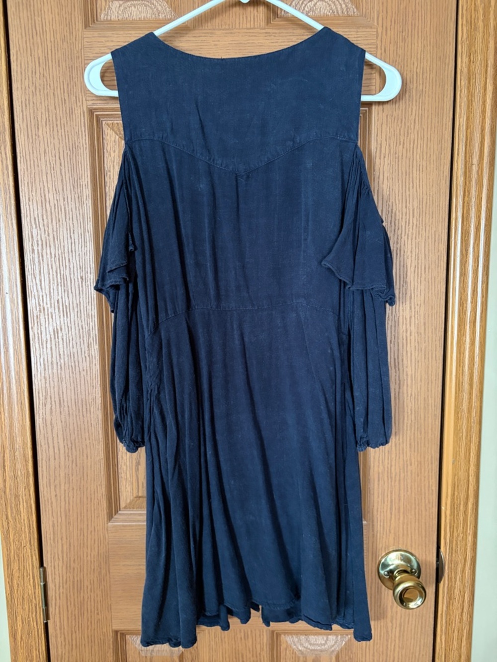 Umgee Navy Cold-Shoulder Ruffle Button-Front Dress - Picture 4 of 4